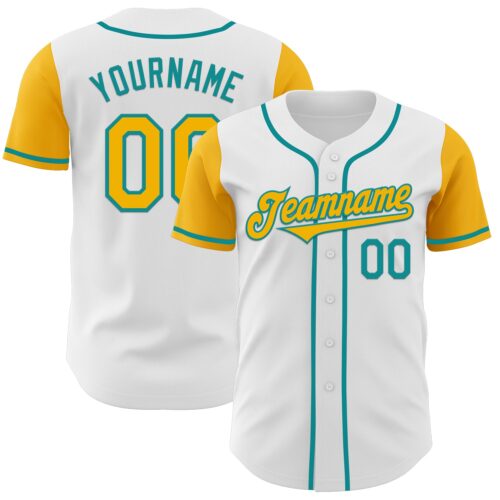 TwoTone0398 Custom White Gold-Teal Authentic Two Tone Baseball Jersey
