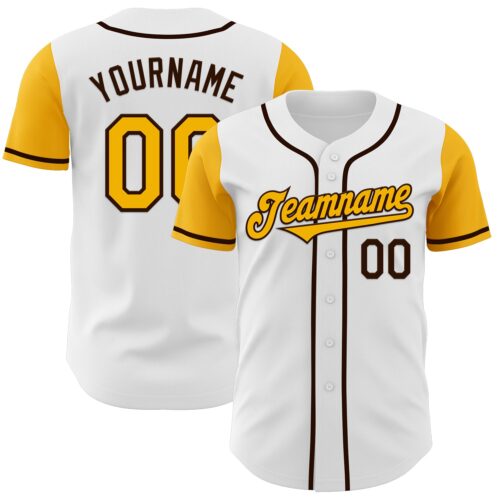 TwoTone0399 Custom White Gold-Brown Authentic Two Tone Baseball Jersey