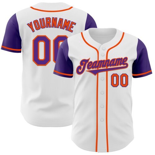 TwoTone0402 Custom White Purple-Orange Authentic Two Tone Baseball Jersey