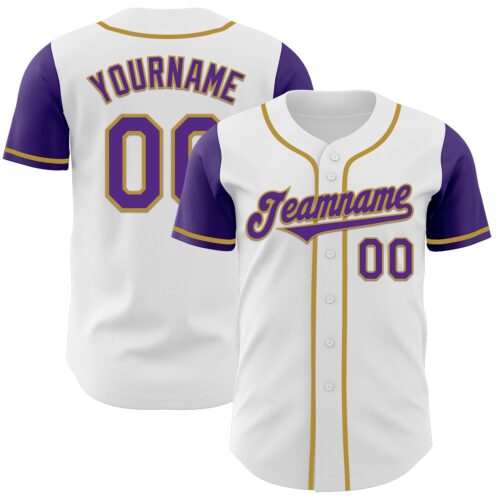 TwoTone0406 Custom White Purple-Old Gold Authentic Two Tone Baseball Jersey