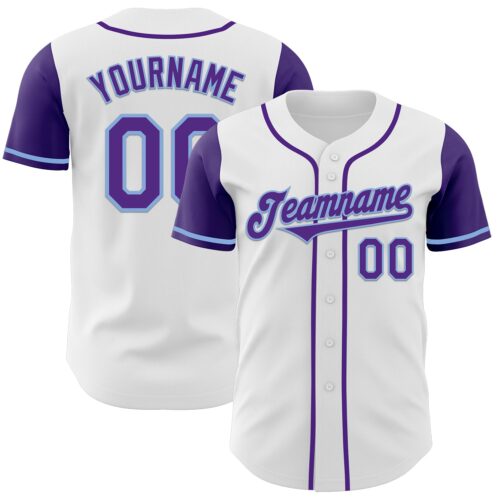 TwoTone0408 Custom White Purple-Light Blue Authentic Two Tone Baseball Jersey