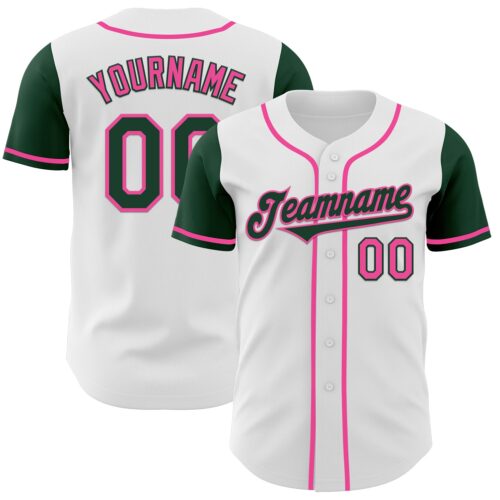TwoTone0414 Custom White Green-Pink Authentic Two Tone Baseball Jersey
