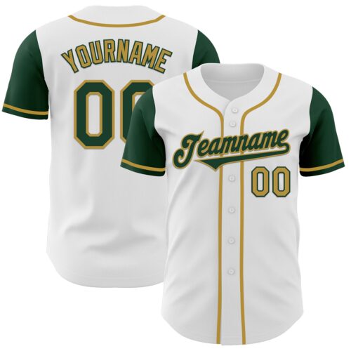 TwoTone0416 Custom White Green-Old Gold Authentic Two Tone Baseball Jersey