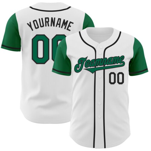 TwoTone0423 Custom White Kelly Green-Black Authentic Two Tone Baseball Jersey