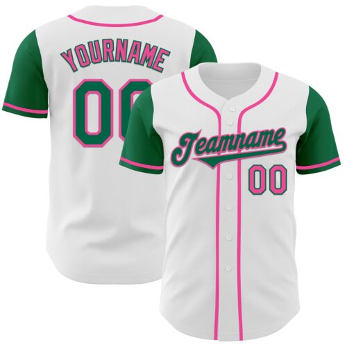 TwoTone0424 Custom White Kelly Green-Pink Authentic Two Tone Baseball Jersey
