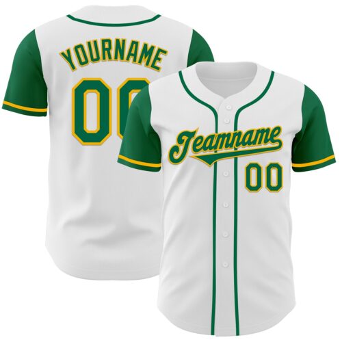 TwoTone0425 Custom White Kelly Green-Gold Authentic Two Tone Baseball Jersey