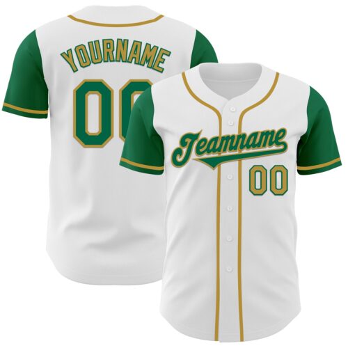 TwoTone0426 Custom White Kelly Green-Old Gold Authentic Two Tone Baseball Jersey
