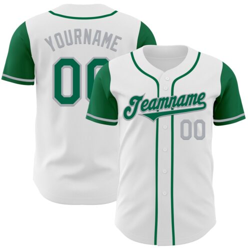 TwoTone0427 Custom White Kelly Green-Gray Authentic Two Tone Baseball Jersey