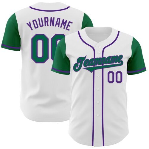 TwoTone0428 Custom White Kelly Green-Purple Authentic Two Tone Baseball Jersey