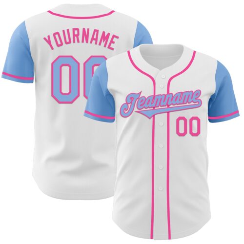 TwoTone0435 Custom White Light Blue-Pink Authentic Two Tone Baseball Jersey