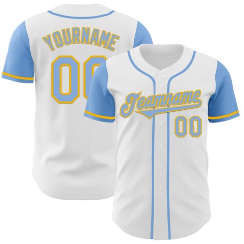 TwoTone0436 Custom White Light Blue-Gold Authentic Two Tone Baseball Jersey