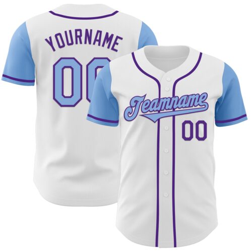 TwoTone0437 Custom White Light Blue-Purple Authentic Two Tone Baseball Jersey