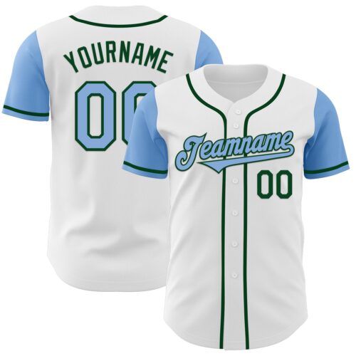 TwoTone0438 Custom White Light Blue-Green Authentic Two Tone Baseball Jersey