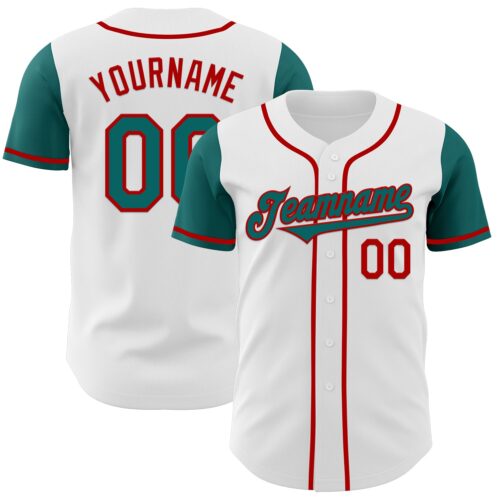 TwoTone0447 Custom White Teal-Red Authentic Two Tone Baseball Jersey