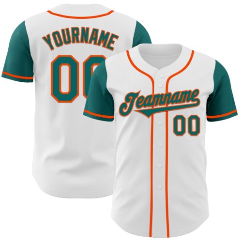 TwoTone0448 Custom White Teal-Orange Authentic Two Tone Baseball Jersey