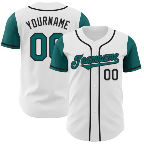 TwoTone0450 Custom White Teal-Black Authentic Two Tone Baseball Jersey