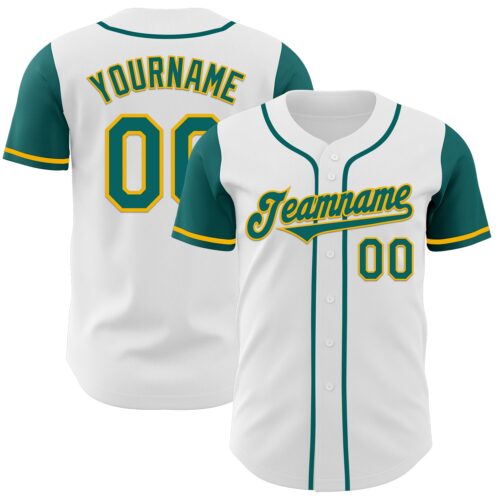 TwoTone0452 Custom White Teal-Gold Authentic Two Tone Baseball Jersey