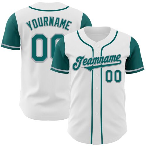 TwoTone0454 Custom White Teal-Gray Authentic Two Tone Baseball Jersey