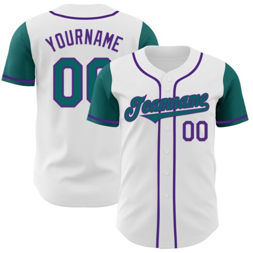 TwoTone0455 Custom White Teal-Purple Authentic Two Tone Baseball Jersey