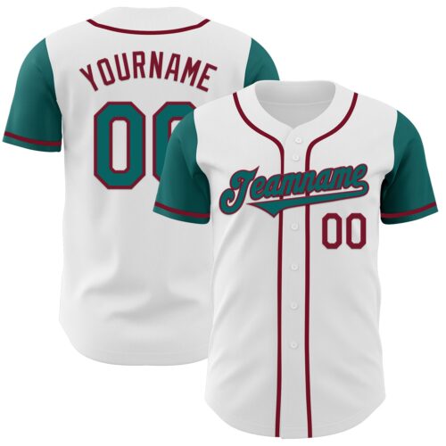 TwoTone0456 Custom White Teal-Crimson Authentic Two Tone Baseball Jersey