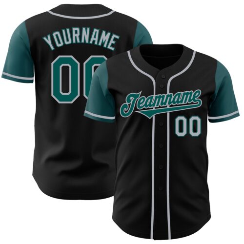 TwoTone0462 Custom Black Midnight Green-Gray Authentic Two Tone Baseball Jersey