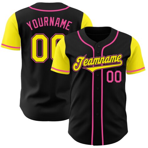 TwoTone0463 Custom Black Light Yellow-Pink Authentic Two Tone Baseball Jersey