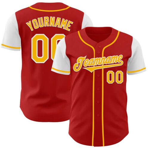 TwoTone0479 Custom Red Gold-White Authentic Two Tone Baseball Jersey