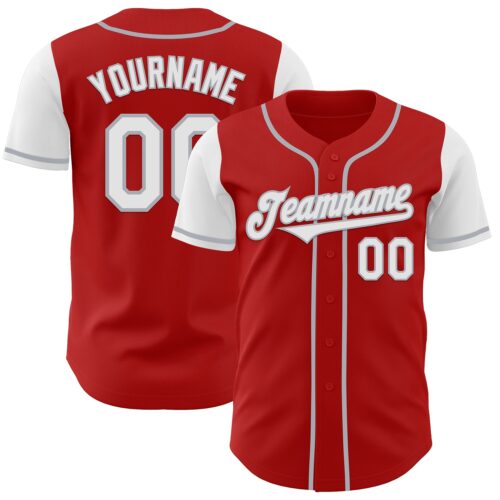TwoTone0481 Custom Red White-Gray Authentic Two Tone Baseball Jersey
