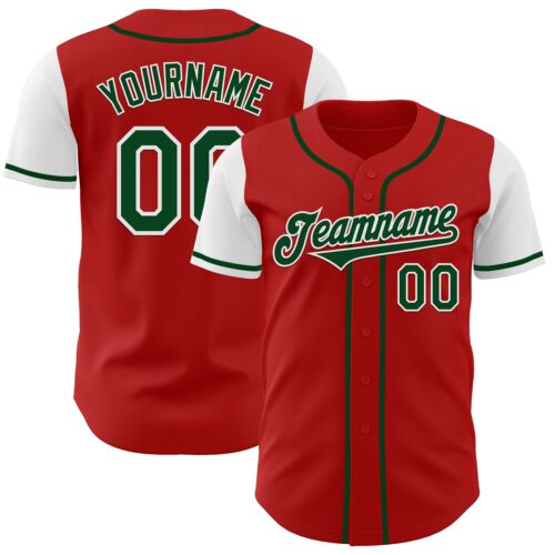 TwoTone0482 Custom Red Green-White Authentic Two Tone Baseball Jersey