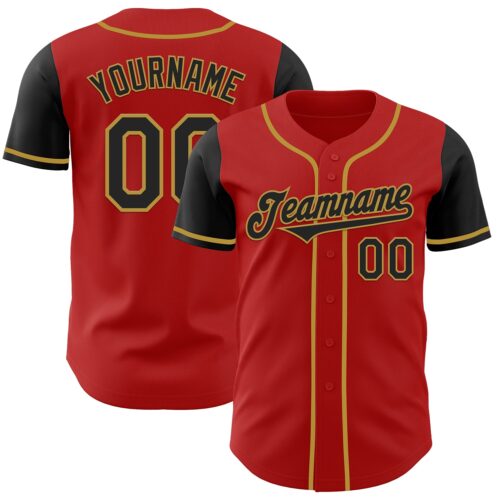 TwoTone0493 Custom Red Black-Old Gold Authentic Two Tone Baseball Jersey