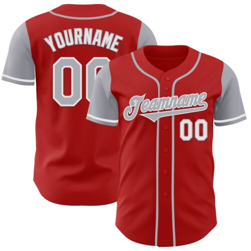TwoTone0496 Custom Red Gray-White Authentic Two Tone Baseball Jersey