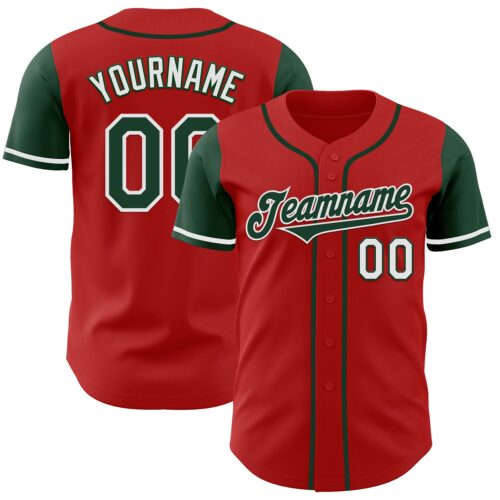 TwoTone0497 Custom Red Green-White Authentic Two Tone Baseball Jersey