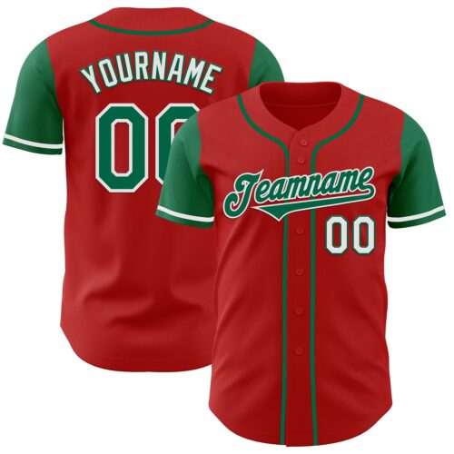 TwoTone0498 Custom Red Kelly Green-White Authentic Two Tone Baseball Jersey