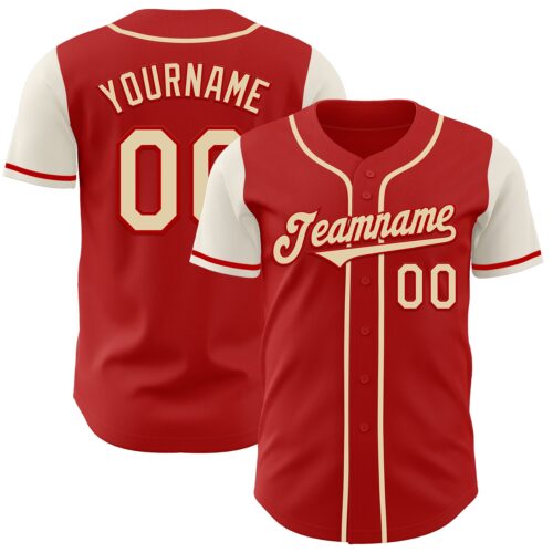 TwoTone0501 Custom Red Cream Authentic Two Tone Baseball Jersey