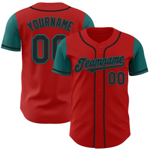 TwoTone0503 Custom Red Black-Teal Authentic Two Tone Baseball Jersey