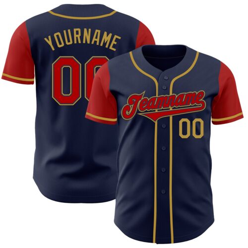 TwoTone0509 Custom Navy Red-Old Gold Authentic Two Tone Baseball Jersey