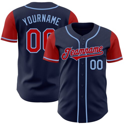 TwoTone0510 Custom Navy Red-Light Blue Authentic Two Tone Baseball Jersey