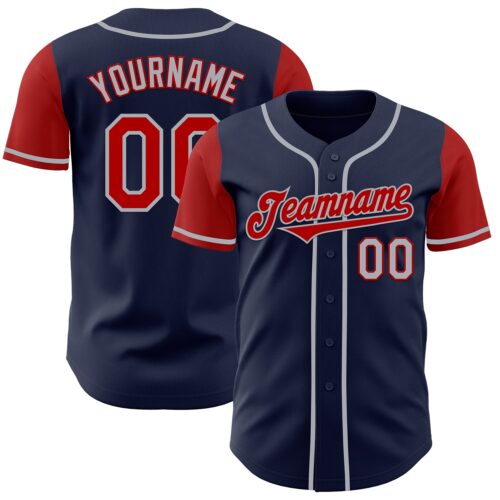 TwoTone0511 Custom Navy Red-Gray Authentic Two Tone Baseball Jersey
