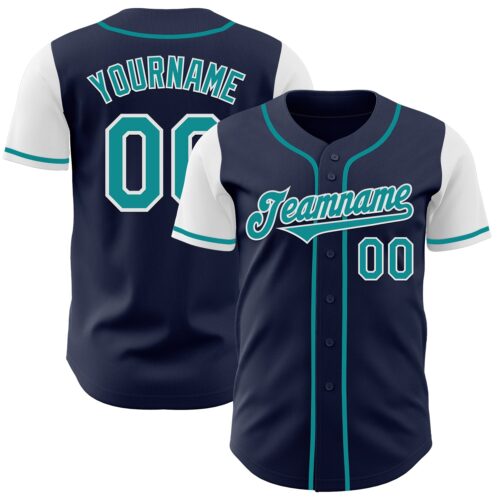 TwoTone0521 Custom Navy Teal-White Authentic Two Tone Baseball Jersey