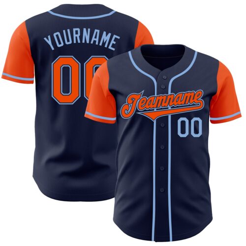 TwoTone0527 Custom Navy Orange-Light Blue Authentic Two Tone Baseball Jersey