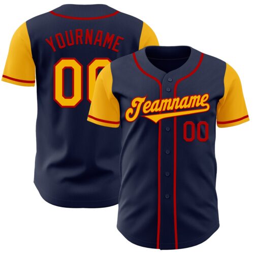 TwoTone0530 Custom Navy Gold-Red Authentic Two Tone Baseball Jersey