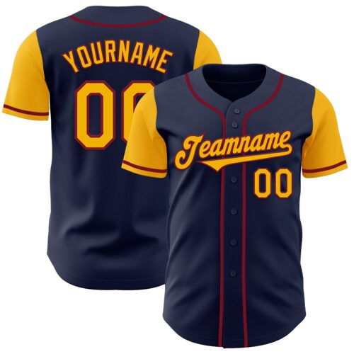 TwoTone0531 Custom Navy Gold-Crimson Authentic Two Tone Baseball Jersey