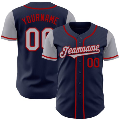 TwoTone0533 Custom Navy Gray-Red Authentic Two Tone Baseball Jersey