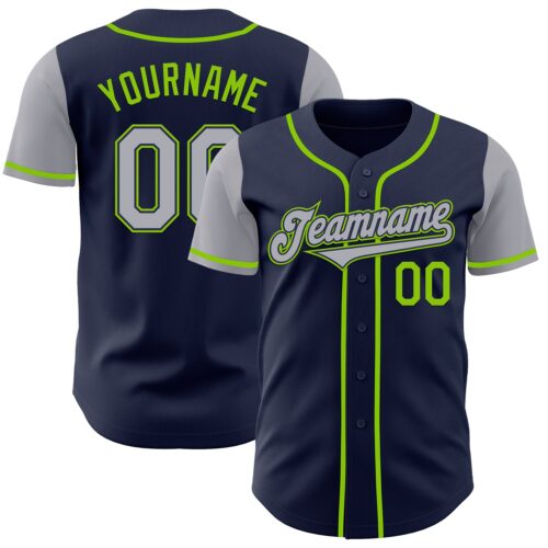 TwoTone0535 Custom Navy Gray-Neon Green Authentic Two Tone Baseball Jersey