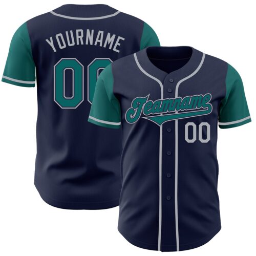 TwoTone0548 Custom Navy Teal-Gray Authentic Two Tone Baseball Jersey