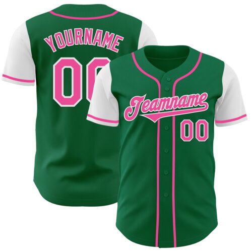 TwoTone0577 Custom Kelly Green Pink-White Authentic Two Tone Baseball Jersey