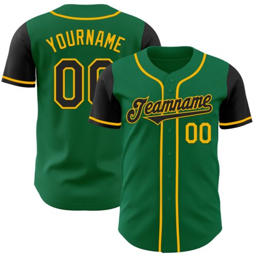 TwoTone0588 Custom Kelly Green Black-Gold Authentic Two Tone Baseball Jersey