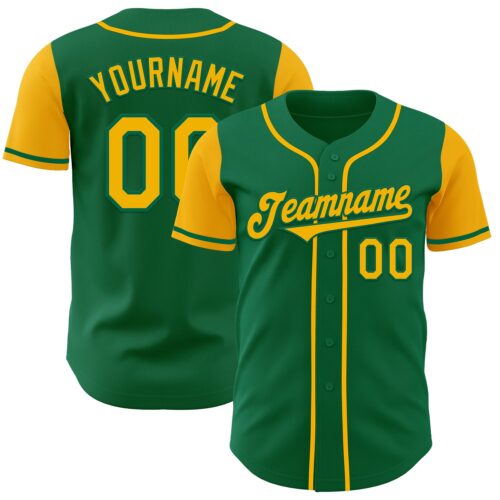 TwoTone0591 Custom Kelly Green Gold Authentic Two Tone Baseball Jersey