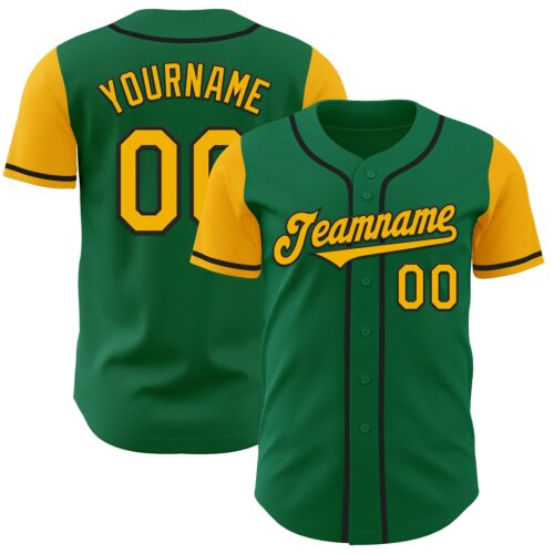 TwoTone0592 Custom Kelly Green Gold-Black Authentic Two Tone Baseball Jersey