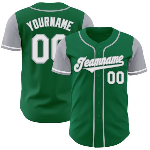 TwoTone0593 Custom Kelly Green White-Gray Authentic Two Tone Baseball Jersey